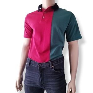 Vintage Two-Tone Split Colorblock Red & Green Polo by JK Star